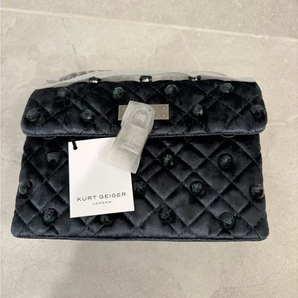 Kurt Geiger Gunmetal Grey Mini Velvet Brixton Shoulder Bag - Picture 4 of 13